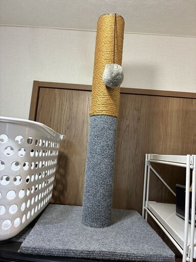 キャットタワー 爪とぎポール 麻縄×カーペット グレー おもちゃボール付き 猫用品
