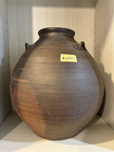 花瓶 陶器 壺 焼締め風 茶色 丸形 活け花 ドライフラワー 和モダン